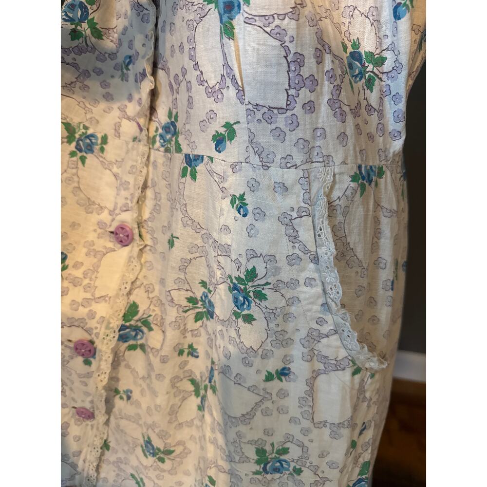 1950s Handmade Floral Day Dress Blue Rose Eyelet Trim Medium - Picture 10 of 16
